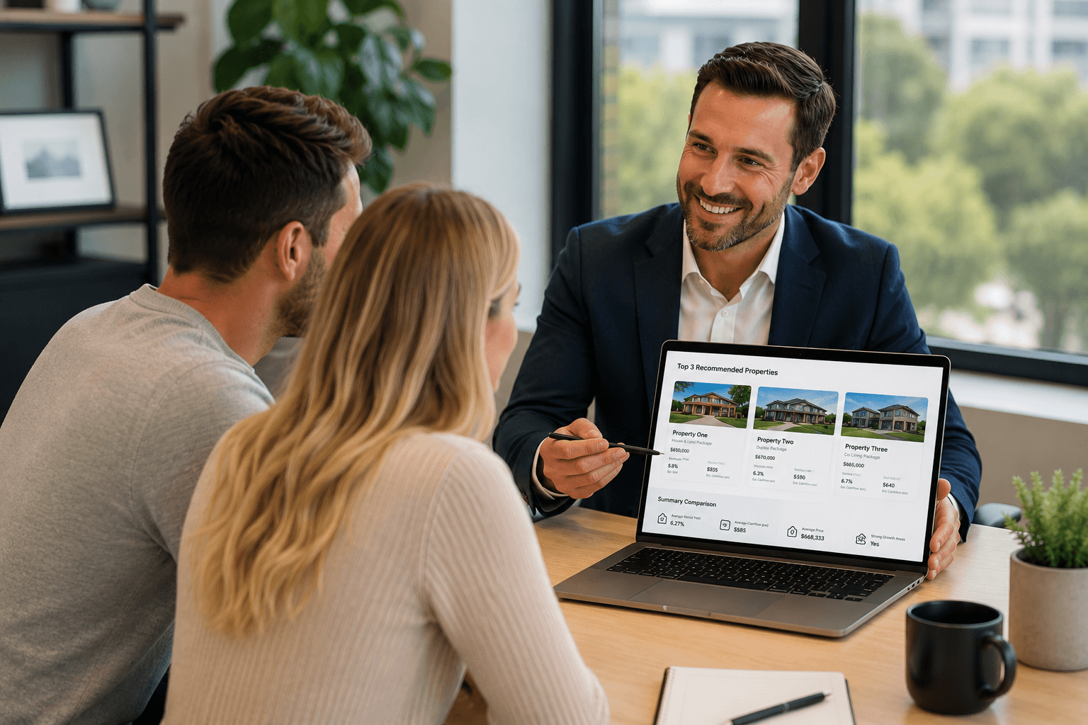 Broker presenting a Top 3 report to clients
